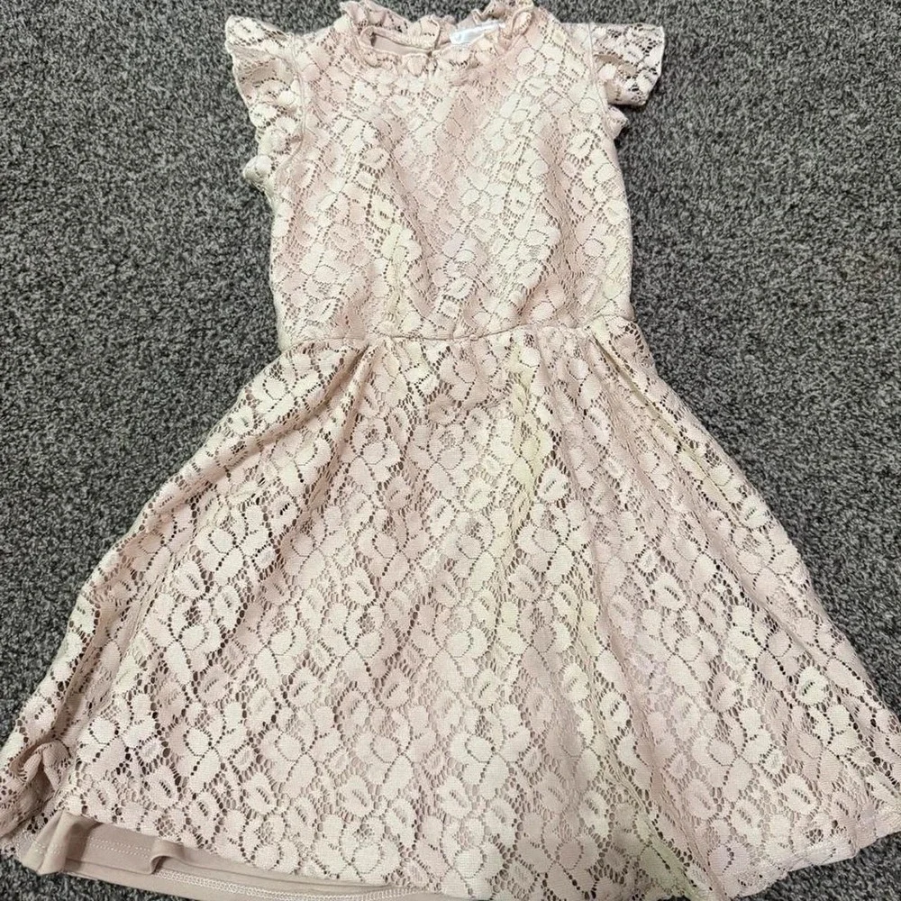 Jenna & Jessie Girls Blush Pink Lace Dress Flutter Sleeve Special Occasion Sz 8